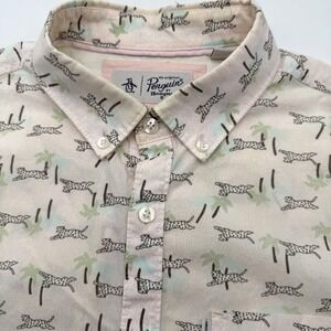 Original Penguin Men's Short Sleeve M Jungle Button Down Cotton Palm Tree